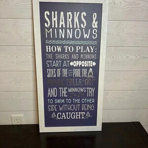 Winston Porter “Sharks & Minnows” Swimming pool rules framed Canvas wall decor